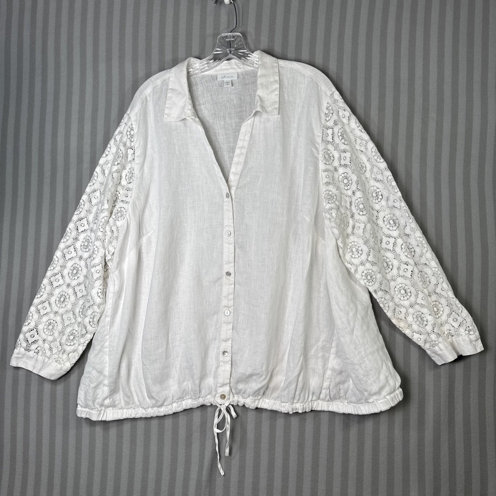J. Jill White Linen Button-Down with Lace Sleeves
